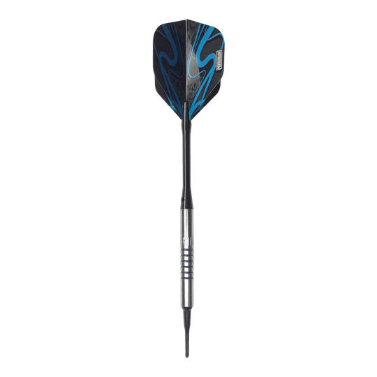 Dardos blandos McDart 85 Tungsten V19 - 16,5 g Der McDart 85er Tungsten V19 Softdart wiegt 16,5g und hat ein modernes Design mit blauen und schwarzen Akzenten. Der Dartpfeil besteht aus hochwertigem Tungsten und besitzt einen silbernen, gerillten Schaft.