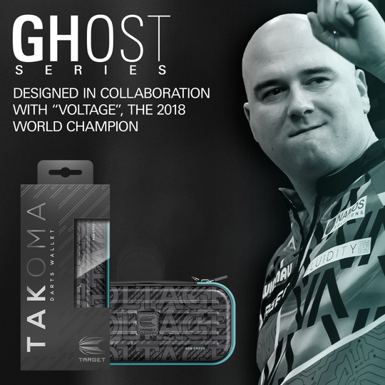 Dieses Foto zeigt das Takoma Ghost Series Rob Cross Dartcase. Es bietet sicheren Schutz für Ihre Darts im Stil von Rob Cross.