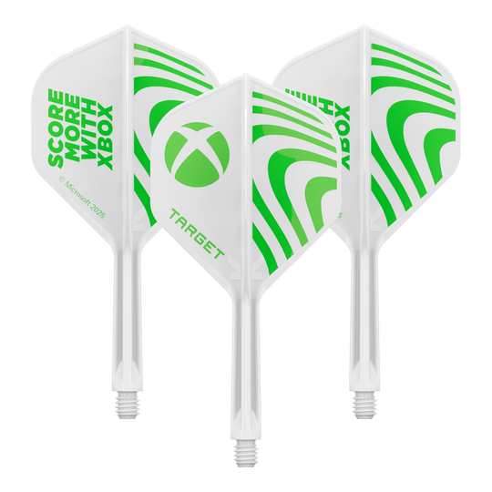 Volants standard Target Xbox K-Flex n° 2 - Blanc Ein Produktbild mit dem Dateinamen 410611_Target_Xbox_KFlex_No2_Standard_Flights_26mm_1Set. Es handelt sich wahrscheinlich um ein Set vom Dartzubehör.