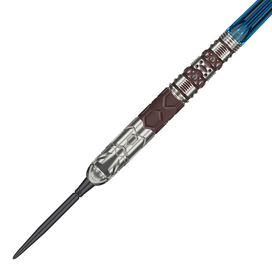 Zu sehen sind die Target Star Wars Mandalorian 95 Swiss Point Steeldarts. Die Darts zeichnen sich durch ihr modernes Star Wars Design aus.