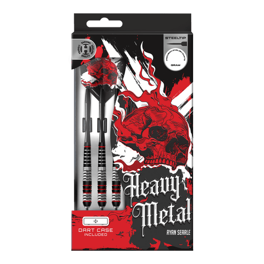 Fléchettes en laiton et acier Ryan Searle Heavy Metal Harrows Gezeigt werden die Harrows Heavy Metal Ryan Searle Brass Steeldarts. Dieses Set ist ideal für ambitionierte Dartspieler.