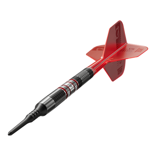 Target Gabriel Clemens 95K Softdarts - 19g Dies ist ein Target Gabriel Clemens 95K Softdart mit einem Gewicht von 19g. Der Dartpfeil hat ein schwarzes Barrel mit roten und silbernen Akzenten sowie einen roten Flight.