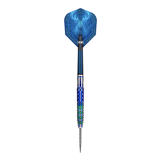 Zu sehen ist das Produkt Shot Celt Merlin Steeldarts. Ein Steeldart ist aus nächster Nähe abgebildet.