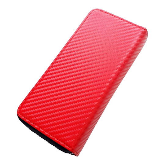 Cameo Business Case Pro3 Das Bild zeigt ein rotes Etui mit einer strukturierten Oberfläche. Es liegt auf einem schwarzen Hintergrund.