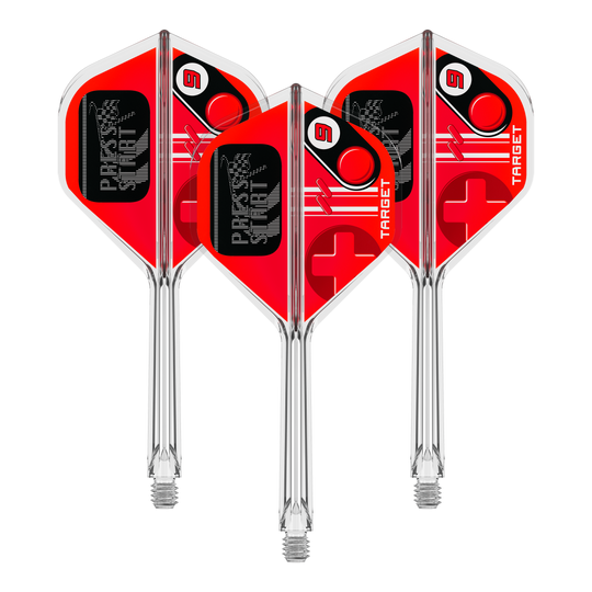 Target K-Flex Press Start No2 Standard Flights Abbildung des Dartzubehörs 410587_Target_K-Flex_PressStart_No2_Standard_Flights_33mm_1Set. Das Bild repräsentiert eine Produktvariante mit mehreren Teilen.
