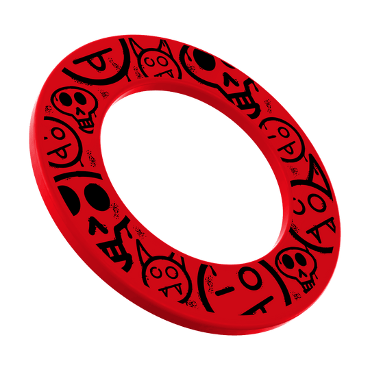 McDart Graffiti Emojis Dartboard Surround Ein Bild mit dem Dateinamen MSF-A5_McDart_Graffiti_Smilies_Dartboard_Surround_Rot_1. Das Produkt weist wahrscheinlich ein rotes Graffiti-Smiley-Design auf.