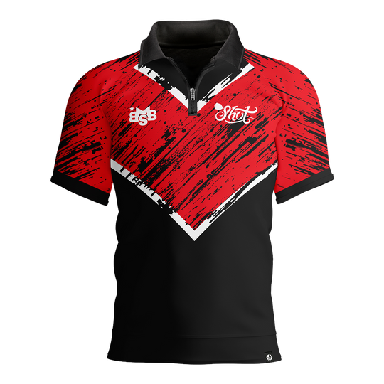 Shot Michael Smith Red Strip Polo Dartshirt Zu sehen ist das Shot Michael Smith Red Strip Polo Dartshirt. Das Hemd hat ein modernes Design mit roten Streifen.