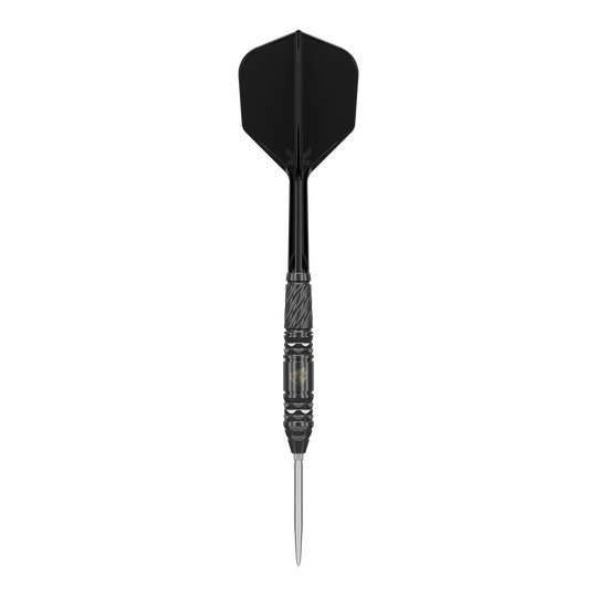 Šipky Target Japan Black Marque Dragon GEN2 Swiss Point Steel Das Bild zeigt einen Target Japan Black Marque Dragon GEN2 Swiss Point Steeldart. Der Dartpfeil hat ein elegantes, schwarzes Design mit einer strukturierten Griffzone und einer scharfen Spitze.