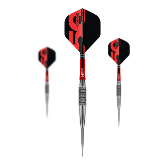 Dardos de acero Red Dragon Element 6 C, colección 50 aniversario - 25 g Red Dragon 50 Year Collection Element 6 C Steeldarts mit 25g Gewicht. Das Bild zeigt das limitierte Edition Set der Steeldarts.