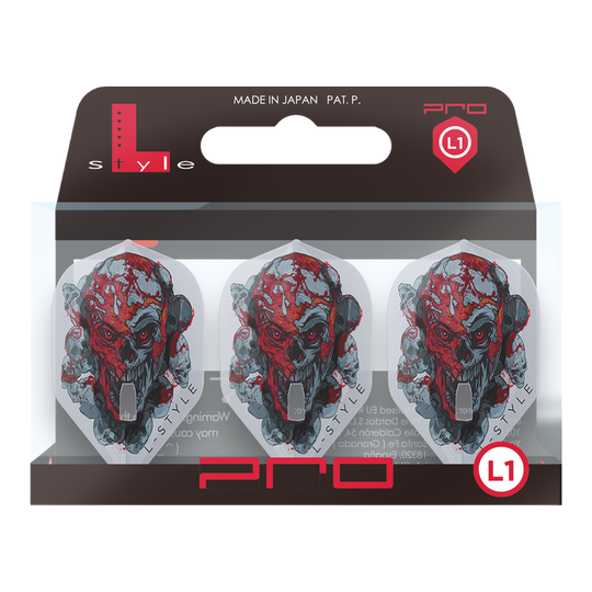 Das Bild zeigt die L-Style Ryan Searle Signature V4 Clear White L1PRO Flights. Es handelt sich um hochwertige Flights für Dartsport.