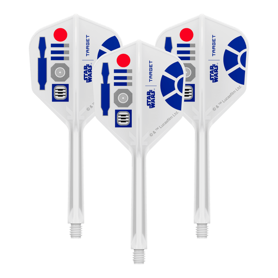 Target Star Wars K-Flex R2D2 No6 Flights Zu sehen ist ein Produkt mit dem Dateinamen 410512_Target_StarWars_KFlex_R2D2_No6_Flights_Medium_33mm_1Set. Vermutlich handelt es sich dabei um ein Set von Dart-Flights mit Star Wars Thema.
