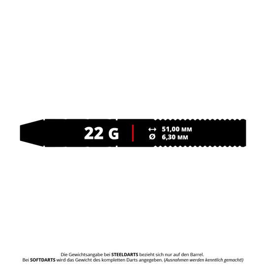 Abgebildet ist das Produkt Bulls Challenger Arno Merk Steeldarts mit einem Gewicht von 22g. Dieses Steeldart-Set eignet sich für Dartspieler jeder Erfahrungsstufe.