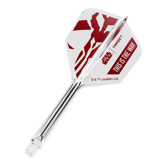 Target Star Wars K-Flex-Set Mandalorian No6 Flights Zu sehen ist '410625_Target_StarWars_K-Flex_ThisIsTheWay_No6_Flights_33mm_1b'. Es handelt sich wohl um Dart-Flights mit dem Schriftzug 'This Is The Way'.