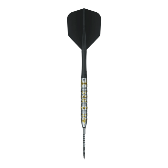 Auf dem Foto sieht man die Caliburn Halo H1 Steeldarts mit 22,5 g. Die Darts haben ein modernes Design und eignen sich für Turniere und Freizeit.