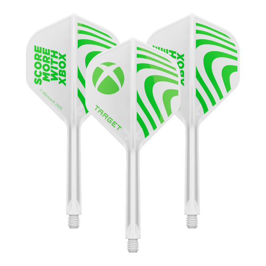 Target Xbox K-Flex No2 Standard Flights - White Ein Produktbild mit dem Dateinamen 410612_Target_Xbox_KFlex_No2_Standard_Flights_33mm_1Set. Es handelt sich wahrscheinlich um ein Set vom Dartzubehör.