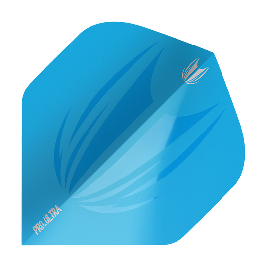 TG440_Target_ProUltra_ID_Lime_Blue_No2_Standard_Flights_1 Das Bild zeigt ein blaues Dart-Flight mit dem Namen "Target ProUltra ID Blue No2 Standard Flights". Auf dem Flight sind stilisierte Muster und die Aufschrift "PRO.ULTRA" zu sehen.