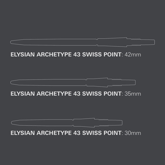 Target Elysian Archetype 43 Swiss Point Steel Dart Tips - Silver Target Elysian Archetype 43 Swiss Point Steeldartspitzen in Silber. Das Bild zeigt hochwertige Dartspitzen für Steel-Darts.