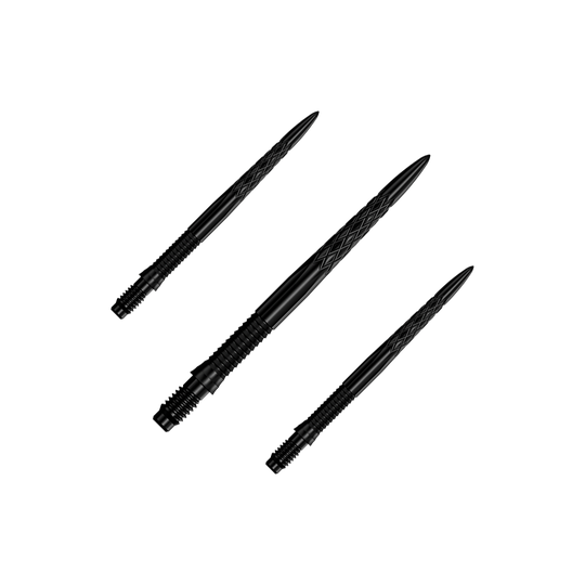 Mission R2.5 Rapid Point DSX Dartspitzen - Schwarz Das Bild zeigt ein Set von schwarzen Dartspitzen, 30 mm lang. Die Dartspitzen sind zusammen gruppiert dargestellt.