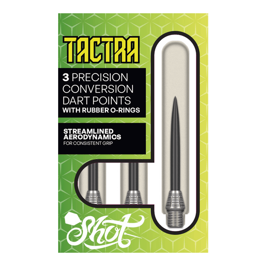 Konverzní hroty Shot Tactra - 34mm Hier sieht man die Shot Tactra Conversion Points - 34 mm. Sie bieten eine praktische Lösung für Dartspieler, die flexibel wechseln möchten.