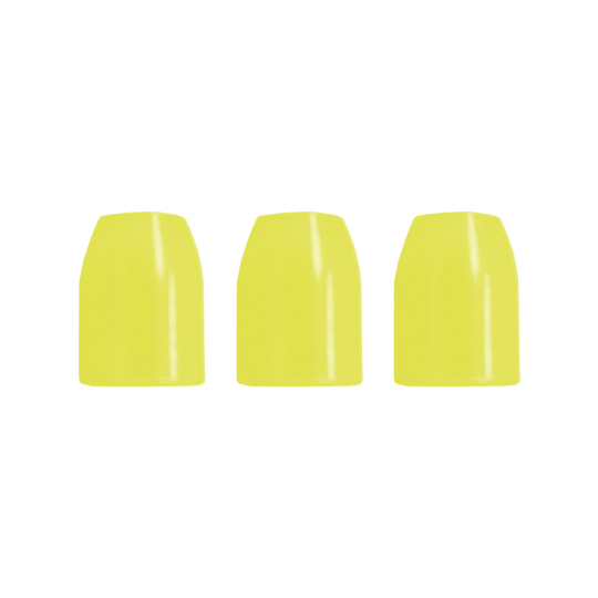 L-Style Champagne Ringe Das Bild zeigt drei gelbe Kunststoffringe, die nebeneinander angeordnet sind. Sie haben eine glatte, glänzende Oberfläche.