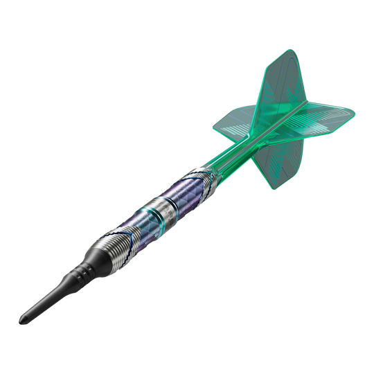 Měkké šipky Target Japan Kaze Series Ceros 03 - 19g Dies ist der Target Japan Kaze Series Ceros 03 Softdart mit einem Gewicht von 19g. Der Dart hat ein auffälliges Design mit grünen Flights und einem strukturierten Barrel.