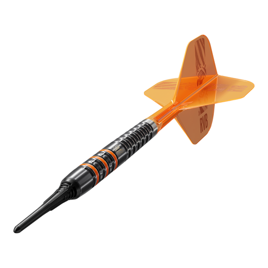Terč Raymond Van Barneveld 95K měkké šipky - 20g Abgebildet sind die Target Raymond Van Barneveld 95K Softdarts, 20g. Details des Schafts und der Oberfläche sind sichtbar.