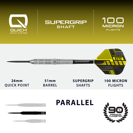 Lotki stalowe Harrows NX90 Parallel Quick Point Abgebildet sind die Harrows NX90 Parallel Quick Point Steeldarts. Diese Steeldarts eignen sich für den ambitionierten Dartspieler.