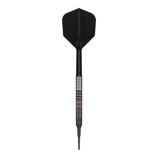Fléchettes souples Target Japan Black Marque Morpheus GEN2 - 19 g Das Bild zeigt einen schwarzen Softdart mit metallischem Griff und feinen Rillen. Es handelt sich um das Produkt "Target Japan Black Marque Morpheus GEN2 Softdarts - 19g".
