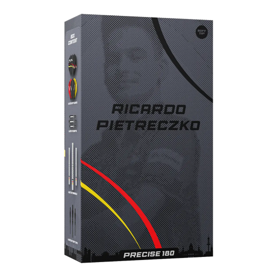 Abgebildet sind die Precise 180 Ricardo Pietreczko GEN1 Softdarts. Sie eignen sich ideal für Präzisionswürfe im Softdart-Bereich.