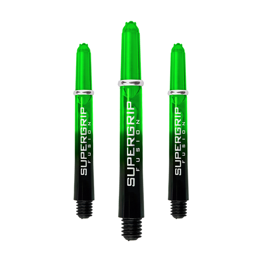HR340_Harrows_Supergrip_Fusion_Shafts_Gr-n_40mm_16ihaQDlU3fr0w Harrows Supergrip Fusion Shafts in kompakter Anordnung. Die Schäfte sind glänzend und gerade.