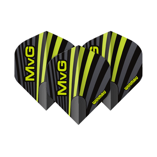 Winmau Prism Delta MvG Gray Green No2 Standard Flights Abgebildet sind die Winmau Prism Delta MvG Grey Green No2 Standard Flights. Diese Dart-Flights haben ein graues und grünes Design.