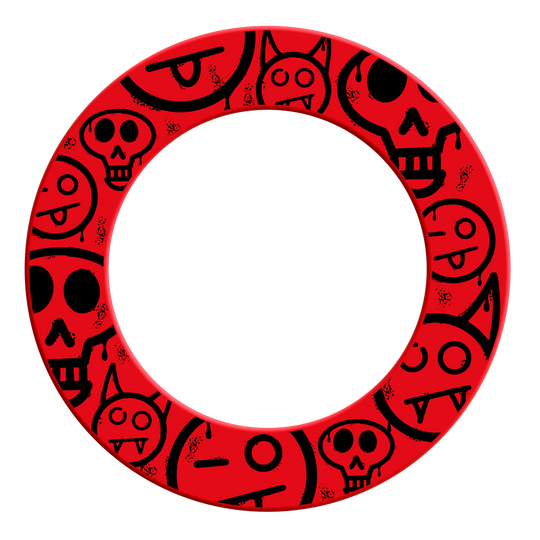 Ein Bild mit dem Dateinamen MSF-A5_McDart_Graffiti_Smilies_Dartboard_Surround_Rot_2. Es zeigt vermutlich einen roten Dartboard-Surround mit Graffiti-Smilies.