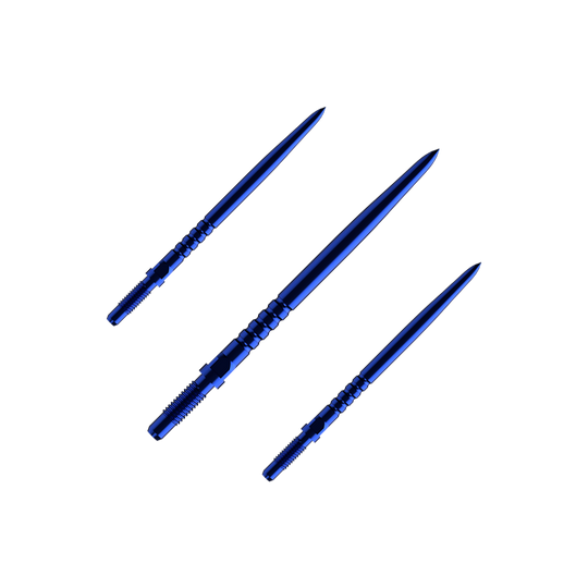 Puntas de dardo convertibles Bulls NL - Agarre anillado - Azul Hier sieht man ein Set aus mehreren RingedGrip Convertible Points in Blau, 32mm lang. Es sind Ersatzspitzen für Dartpfeile.