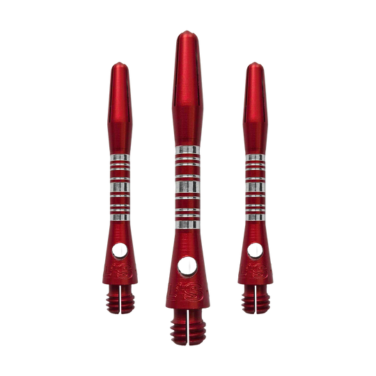 Bulls NL Supra Aluminium Shafts - Rot - 34 mm Dieses Bild zeigt die Bulls NL Supra Aluminium Shafts in Rot, 34 mm lang, als Set. Die Schäfte sind robust und ideal für Dartspieler.
