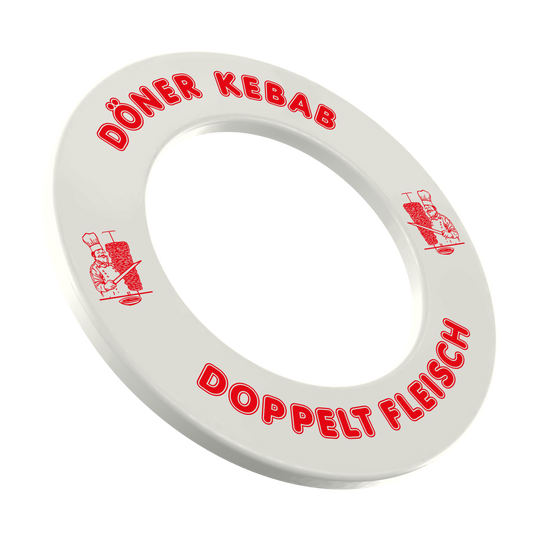 McDart Döner Kebab Dartboard Surround - With Custom Text Zu sehen ist das McDart Dartboard Surround Döner mit individuellem Wunschtext. Dieses Produkt dient als Schutz für Dartboards.