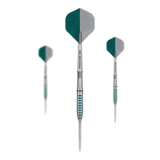 Fléchettes en acier Precise 180 MRV1 Auf dem Bild sieht man die Precise 180 MRV1 Steeldarts - 23g als Set. Das Set ist für das Dartspiel konzipiert.