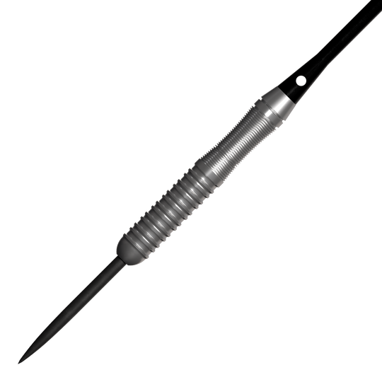 Dardos de acero Bulls NL Lightning Pink Das Bild zeigt einen silbernen Steeldartpfeil mit einem geriffelten Griff. Es handelt sich um das Produkt "Bulls NL Lightning Pink Steeldarts".