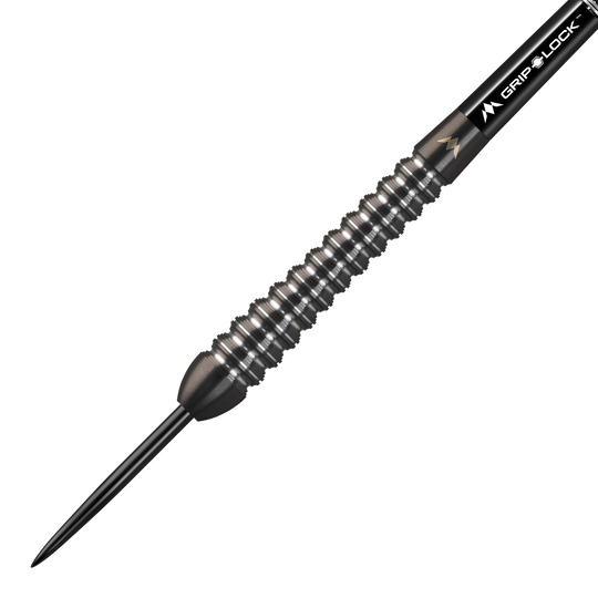 Lotki stalowe Mission Spiro Model 2 - 22g Dies ist ein Mission Spiro Model 2 Steeldart mit einem Gewicht von 22 Gramm. Der Dart hat ein silbernes, gerilltes Barrel und eine schwarze Grip-Lock-Schäfte.