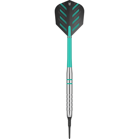 100550_Target_Rob_Cross_Silver_Voltage_Softdarts_1HKmViLZqwgvIe Target Rob Cross Silver Voltage Softdarts mit 18g. Das Bild zeigt schlanke Softdarts mit metallischem Finish.
