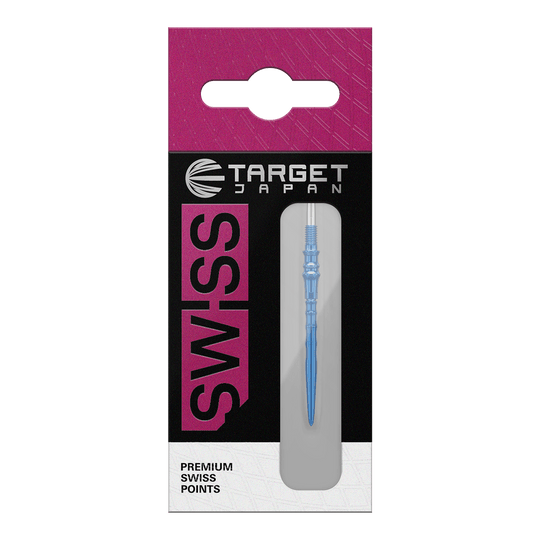 Puntas de dardo Target Japan Premium Swiss Point - Azul Zu sehen sind Target Japan Premium Swiss Point Dartspitzen in der Farbe Blau. Sie werden als Ersatzspitzen für Dartpfeile verwendet.