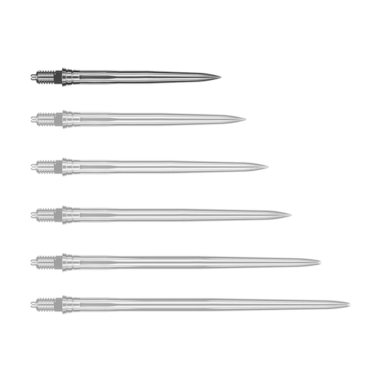 Puntas de dardo Caliburn EZ-EVO - Lisas - Plateadas Abgebildet wird eine weitere glatte silberne Dartspitze, vermutlich in einer anderen Perspektive. Die Spitze scheint aus Metall zu bestehen.