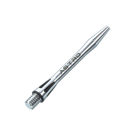7012-401_Winmau_Astro_Aluminium_Shafts_Schwarz_41mm_2 Das Bild zeigt einen Winmau Astro Aluminium Dartshaft in Schwarz. Auf dem Schaft ist der Schriftzug "ASTRO" zu sehen.