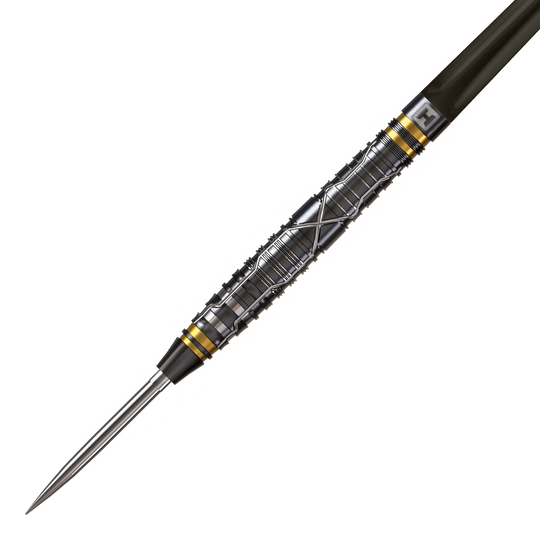Harrows NX Luxe Tapered Quick Point Steeldarts Ein Steeldart ist im Profil gezeigt. Die Spitze und der Schaft sind gut sichtbar.