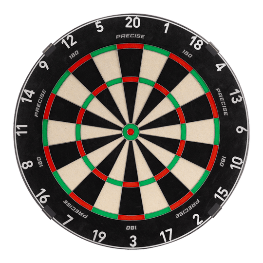 Das Bild zeigt das Precise 180 Endorphine Steeldartboard mit Nummernring in Gunmetal. Es handelt sich um eine moderne Dartscheibe für Präzisionswürfe.