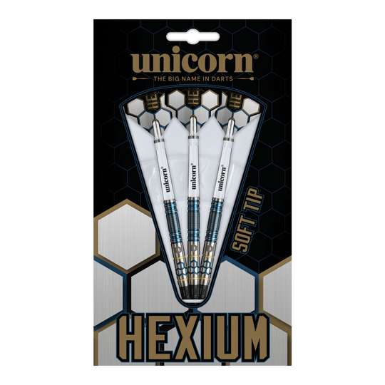 Unicorn Hexium Style 02 Niebiesko-złote miękkie lotki - 21 g Unicorn Hexium Style 02 Blue & Gold Softdarts - 21g besticht durch sein modernes Design. Die stilvollen Softdarts sind ideal für Dartbegeisterte.