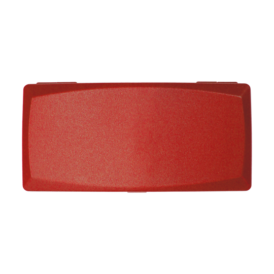 702-rot_ABS_Box_Rot_2 Auf dem Bild ist eine rechteckige, rote Box zu sehen. Die Box ist von oben fotografiert und hat eine glatte Oberfläche.