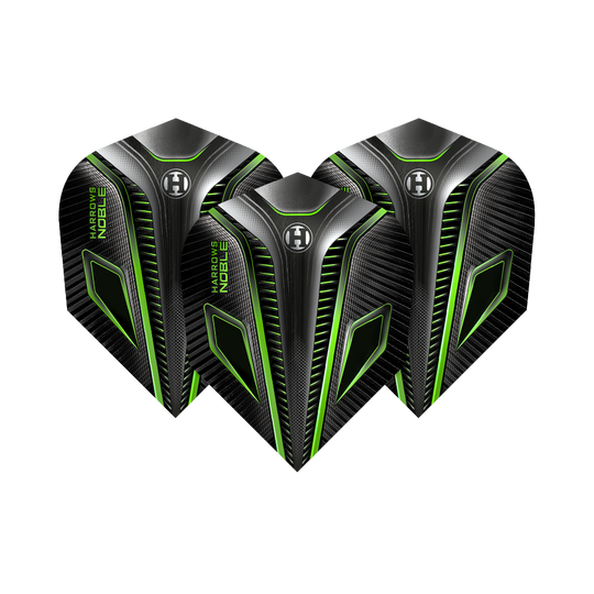 HR8_Harrows_Noble_Green_Standard_Flights_12dYcfFXmOCseu Harrows Noble Standard Flights mit Emblem im Mittelpunkt. Die Flights sind im Set zu sehen.