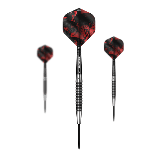 Freccette Mission Kunai in acciaio PVD nero - 23 g Auf diesem Bild sieht man das Set Mission Kunai Black PVD Steeldarts - 23g. Das Set besteht aus mehreren schwarzen Steeldarts mit einem Gewicht von 23 Gramm.