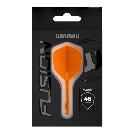 Winmau Fusion Flight-Shaft-System No6 Neon Orange Das Bild zeigt das Winmau Fusion Flight-Shaft-System No6 in Neon Orange. Dieses System verbindet Flight und Shaft zu einer stabilen Einheit für Dartpfeile.