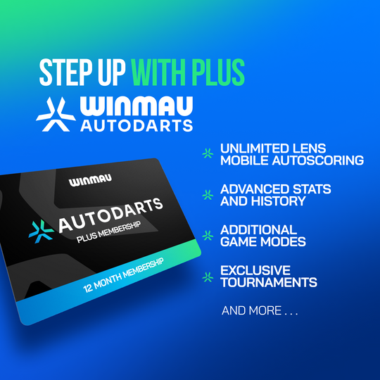Pacchetto che include supporto per dispositivi Winmau e abbonamento di 12 mesi. Das Produktbild zeigt das Winmau Device Stand & 12 Monate Membership Bundle. Es kombiniert einen Dart-Geräteständer mit einem Mitgliedschaftspaket für zwölf Monate.